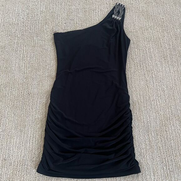 Aqua Black Mini One Shoulder Bodycon Dress - Picture 1 of 6